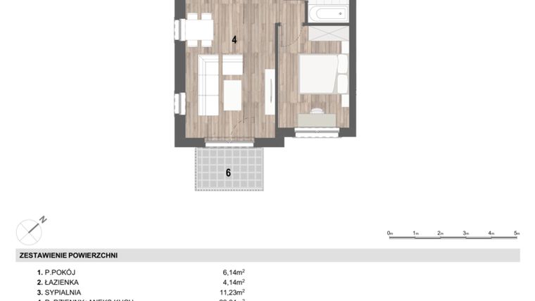 Rzut - Mieszkanie na sprzedaż 3 pokoje o powierzchni 54,38 m² - numer P4-07 w Dolina Odry