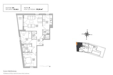 Rzut - Mieszkanie na sprzedaż 3 pokoje o powierzchni 77,76 m² - numer C1.8.2 w Alvarium 2.0