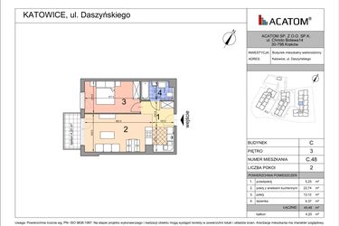 Rzut - Mieszkanie na sprzedaż 2 pokoje o powierzchni 45,44 m² - numer C48 w Daszyńskiego Park