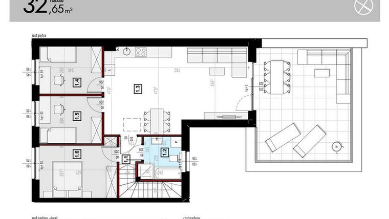 Rzut - Mieszkanie na sprzedaż 4 pokoje o powierzchni 90,62 m² - numer L7/2 w Osiedle Malarska etap VII
