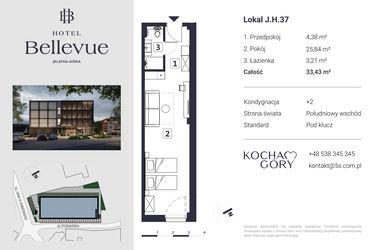 Rzut - Mieszkanie na sprzedaż 1 pokój o powierzchni 33,43 m² - numer 37 w Hotel Bellevue