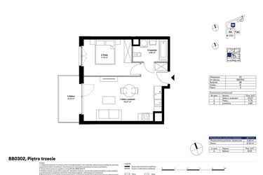 Rzut - Mieszkanie na sprzedaż 2 pokoje o powierzchni 40,71 m² - numer BB0302 w NU3 Warszawa Wola