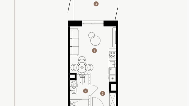 Rzut - Mieszkanie na sprzedaż 1 pokój o powierzchni 25,56 m² - numer 4.06 w WIMA APARTMENTS