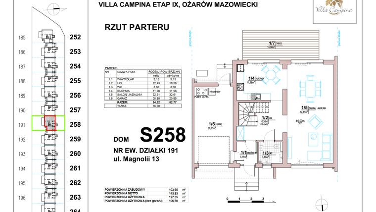 Rzut - Dom na sprzedaż 4 pokoje o powierzchni 106,5 m² - numer S258 w Villa Campina Magnolia