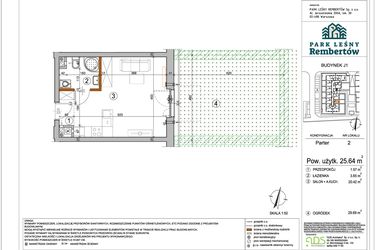 Rzut - Mieszkanie na sprzedaż 1 pokój o powierzchni 25,64 m² - numer J1-2 w Park Leśny Rembertów etap VIII