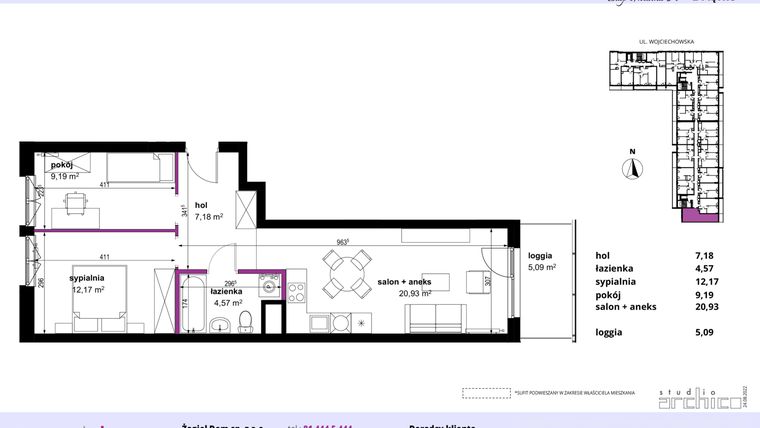 Rzut - Mieszkanie na sprzedaż 3 pokoje o powierzchni 54,04 m² - numer 8 w Wojciechowska Square