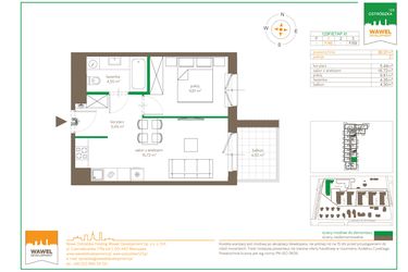 Rzut - Mieszkanie na sprzedaż 2 pokoje o powierzchni 36,37 m² - numer F/45 w Ostródzka 123 - III etap