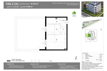 Rzut - Mieszkanie na sprzedaż 2 pokoje o powierzchni 47,93 m² - numer 13G.3 w Zielone Zamienie X