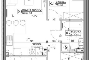 Rzut - Mieszkanie na sprzedaż 3 pokoje o powierzchni 57,39 m² - numer 76A w Osiedle Młodych etap VII