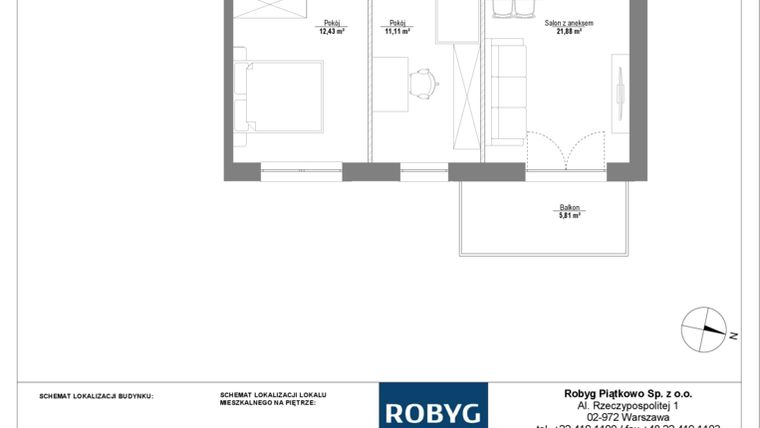Rzut - Mieszkanie na sprzedaż 3 pokoje o powierzchni 55,93 m² - numer 2M16 w Początek Piątkowo bud. F