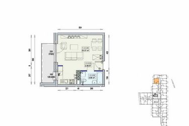 Rzut - Mieszkanie na sprzedaż 1 pokój o powierzchni 29,92 m² - numer 1/3/3/1a w Gwarna