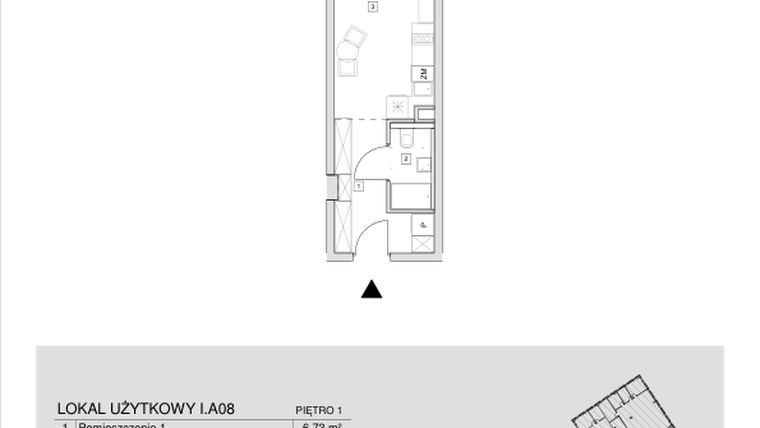 Rzut - Mieszkanie na sprzedaż 1 pokój o powierzchni 26,89 m² - numer I.A.08 w Krakowska 35 - Apartamenty Inwestycyjne
