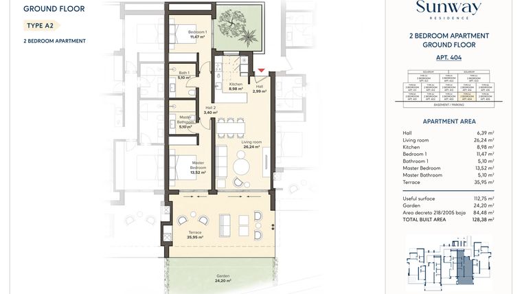 Rzut - Mieszkanie na sprzedaż 2 pokoje o powierzchni 112,75 m² - numer 404 w Sunway