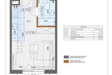 Rzut - Mieszkanie na sprzedaż 1 pokój o powierzchni 26,09 m² - numer 17 w Osiedle Zycha