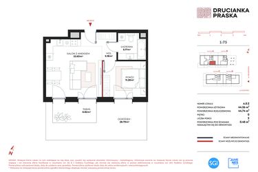 Rzut - Mieszkanie na sprzedaż 2 pokoje o powierzchni 44,26 m² - numer A.0.2 w Drucianka Praska