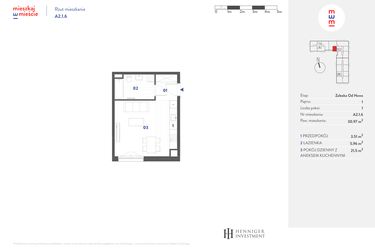 Rzut - Mieszkanie na sprzedaż 1 pokój o powierzchni 30,97 m² - numer A2.1.6 w Mieszkaj w mieście Załęska od Nowa