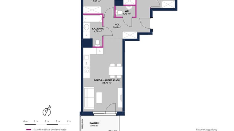 Rzut - Mieszkanie na sprzedaż 4 pokoje o powierzchni 67,5 m² - numer 176 w Moja Północna Etap III