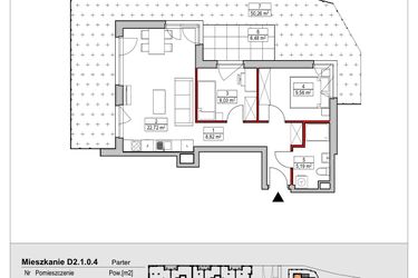 Rzut - Mieszkanie na sprzedaż 3 pokoje o powierzchni 54,32 m² - numer D2.1.0.4 w Nowy Targówek VI