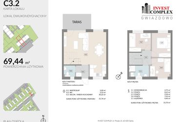 Rzut - Mieszkanie na sprzedaż 4 pokoje o powierzchni 69,44 m² - numer C3.2 w Osiedle Gwiazdowo etap 6B