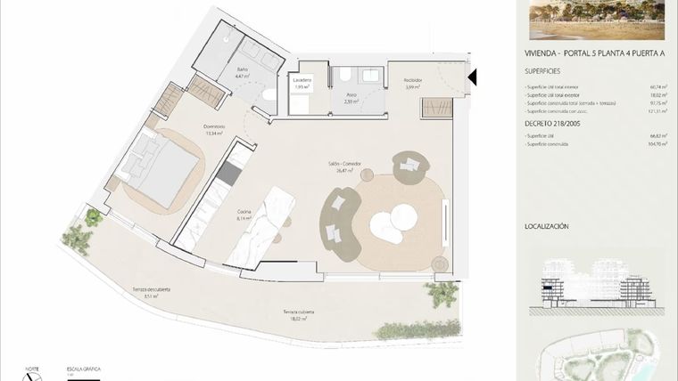 Rzut - Mieszkanie na sprzedaż 1 pokój o powierzchni 105 m² - numer P5P4P-A w Termica Beach
