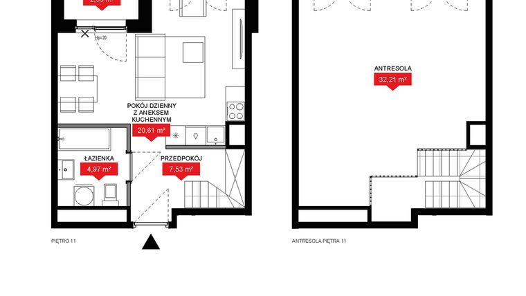 Rzut - Mieszkanie na sprzedaż 1 pokój o powierzchni 65,32 m² - numer A2 355 w 29L