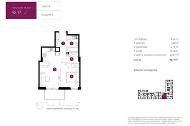 Rzut - Mieszkanie na sprzedaż 2 pokoje o powierzchni 42,17 m² - numer 1.A.8.01 w Murapol Urcity