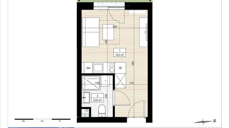 Rzut - Mieszkanie na sprzedaż 1 pokój o powierzchni 20,05 m² - numer B4/0/2 w Montano bud. B4 - apartamenty inwestycyjne