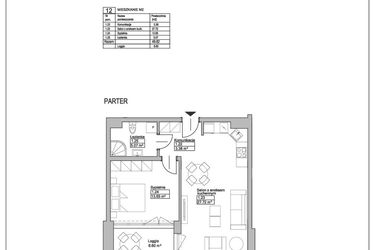 Rzut - Mieszkanie na sprzedaż 2 pokoje o powierzchni 49,82 m² - numer M12 w Ogrody Reymonta