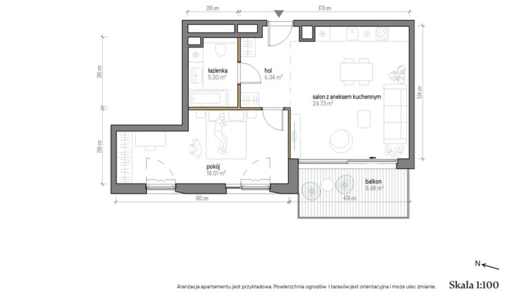 Rzut - Mieszkanie na sprzedaż 2 pokoje o powierzchni 54,38 m² - numer B/2/5 w Kopernika 71