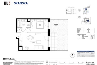 Rzut - Mieszkanie na sprzedaż 2 pokoje o powierzchni 40,84 m² - numer BB0005 w NU3 Warszawa Wola