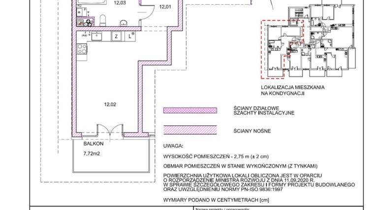 Rzut - Mieszkanie na sprzedaż 3 pokoje o powierzchni 63,85 m² - numer H2.12 w Apartamenty Słoneczne