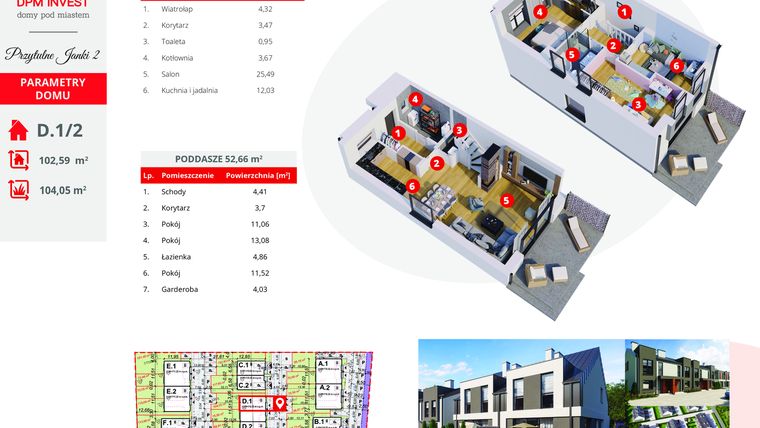 Rzut - Dom na sprzedaż 4 pokoje o powierzchni 102,5 m² - numer D.1/2 w Osiedle Przytulne Janki II etap 2