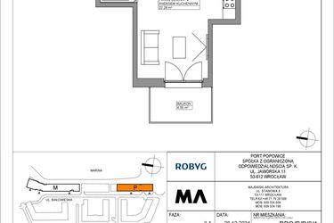 Rzut - Mieszkanie na sprzedaż 1 pokój o powierzchni 28,84 m² - numer PPO/P/B/3/1 w Port Popowice bud. M i P