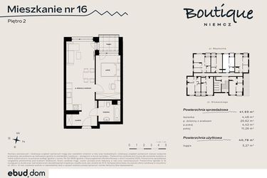 Rzut - Mieszkanie na sprzedaż 2 pokoje o powierzchni 41,93 m² - numer 16 w Boutique NIEMCZ