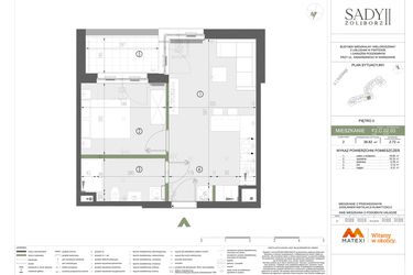 Rzut - Mieszkanie na sprzedaż 2 pokoje o powierzchni 38,82 m² - numer F2.C.02.03 w Sady Żoliborz II