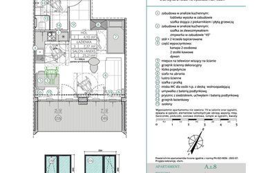 Rzut - Mieszkanie na sprzedaż 1 pokój o powierzchni 36,68 m² - numer A.1.8N w Remedium