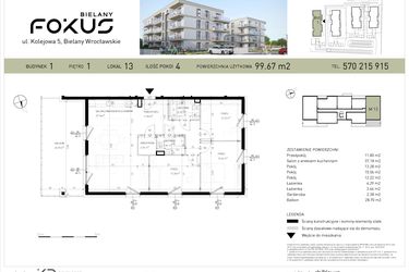 Rzut - Mieszkanie na sprzedaż 4 pokoje o powierzchni 99,67 m² - numer B1-13 w Fokus Bielany