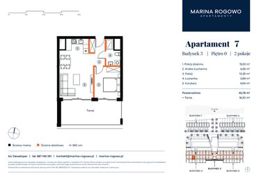 Rzut - Mieszkanie na sprzedaż 2 pokoje o powierzchni 42,76 m² - numer 7 w Apartamenty Marina Rogowo