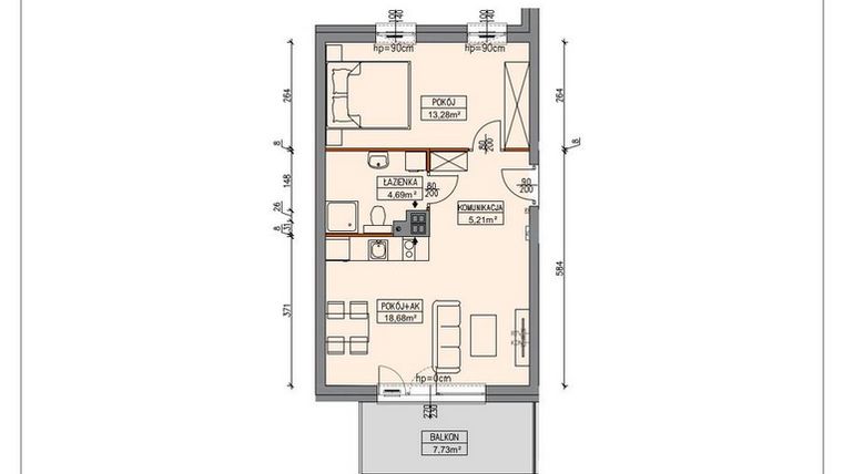 Rzut - Mieszkanie na sprzedaż 2 pokoje o powierzchni 41,85 m² - numer B4.1.11.2A w Stegna Park II