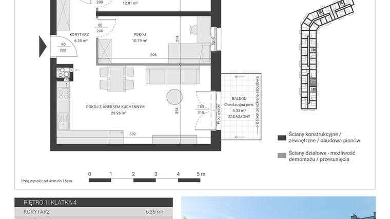 Rzut - Mieszkanie na sprzedaż 3 pokoje o powierzchni 57,48 m² - numer 103 w Ignatki Forest etap II