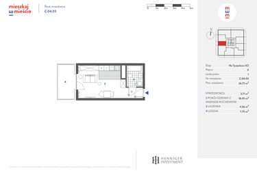 Rzut - Mieszkanie na sprzedaż 1 pokój o powierzchni 26,75 m² - numer C.04.03 w Mieszkaj w mieście - Na Tysiącleciu budynek C