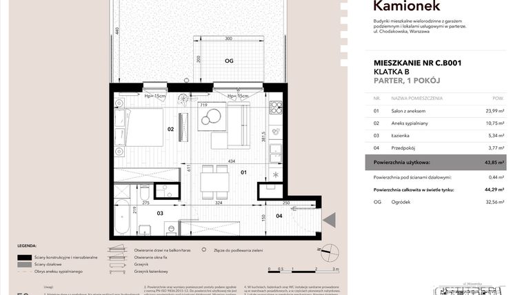 Rzut - Mieszkanie na sprzedaż 1 pokój o powierzchni 43,85 m² - numer C.B001 w Nowy Kamionek
