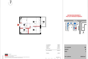 Rzut - Mieszkanie na sprzedaż 2 pokoje o powierzchni 36,69 m² - numer D.6 w Skrajna 9 bud. D