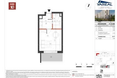 Rzut - Mieszkanie na sprzedaż 1 pokój o powierzchni 30,97 m² - numer F.3.5.80 w SOHO by Yareal (SOHO 10)