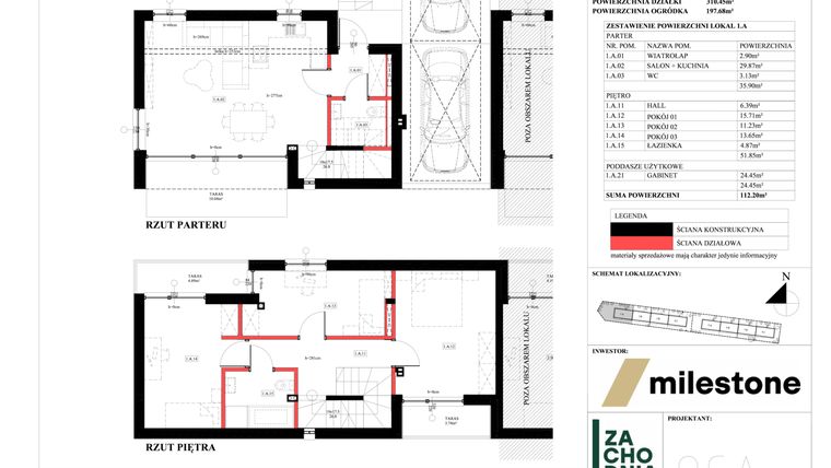 Rzut - Dom na sprzedaż 5 pokoi o powierzchni 112,2 m² - numer 1.A w Zachodnia Wesoła