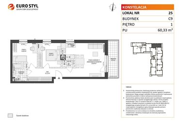 Rzut - Mieszkanie na sprzedaż 3 pokoje o powierzchni 60,33 m² - numer C9.25 w Konstelacja etap V