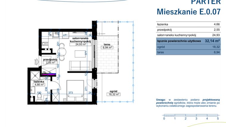 Rzut - Mieszkanie na sprzedaż 1 pokój o powierzchni 32,14 m² - numer E.0.07 w Wzgórze Poetów 2