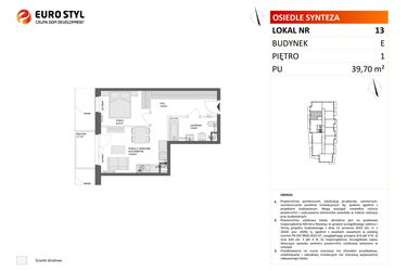 Rzut - Mieszkanie na sprzedaż 2 pokoje o powierzchni 39,7 m² - numer E.13 w Osiedle Synteza etap IV