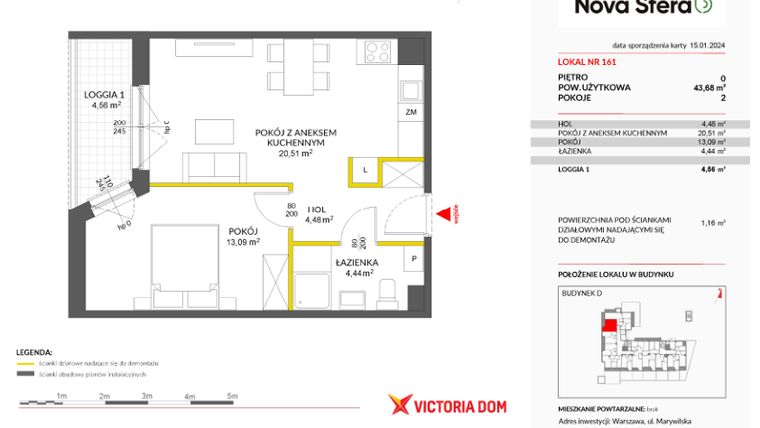 Rzut - Mieszkanie na sprzedaż 2 pokoje o powierzchni 43,68 m² - numer 161 w Miasteczko Nova Sfera 3