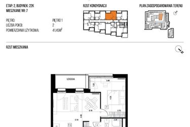 Rzut - Mieszkanie na sprzedaż 2 pokoje o powierzchni 41,45 m² - numer 22K/07 w NATURAMA II